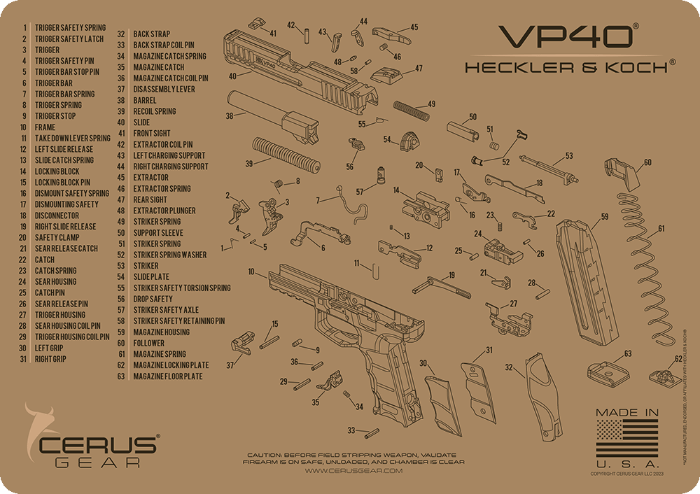 Heckler & Koch® VP40® Schematic Handgun Mat
