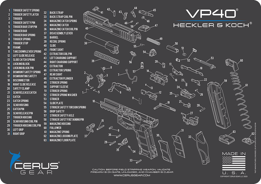 Heckler & Koch® VP40® Schematic Handgun Mat