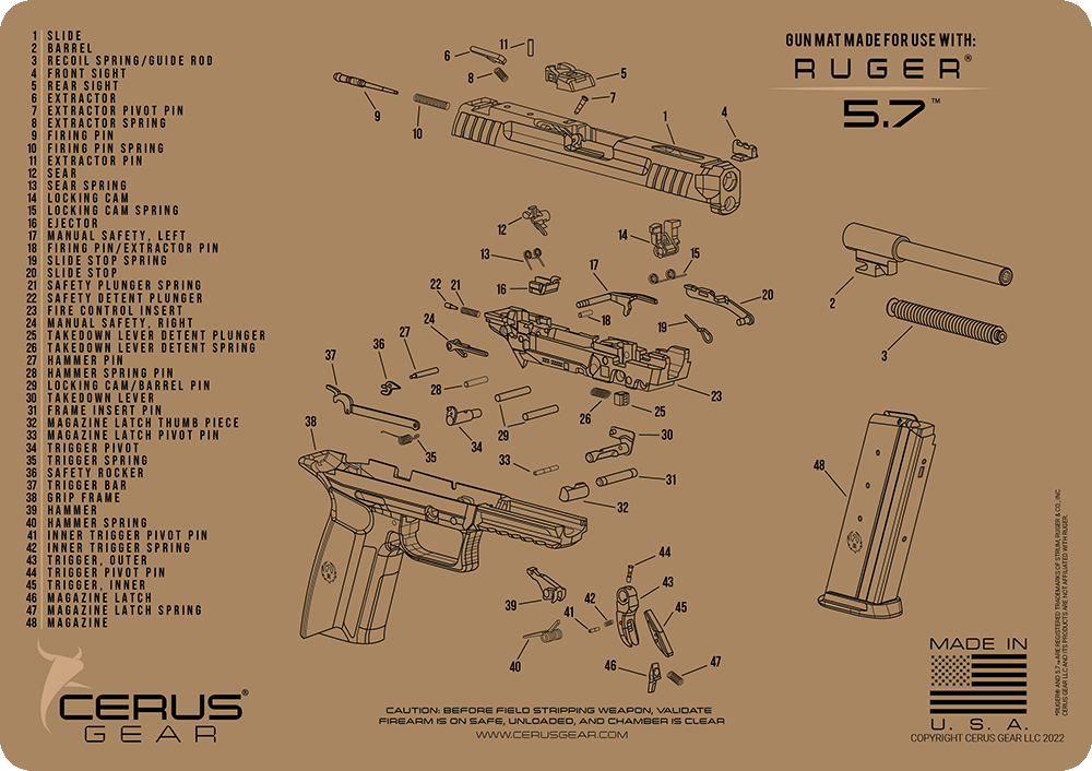 Ruger 5.7® Handgun Schematic Gun Mat