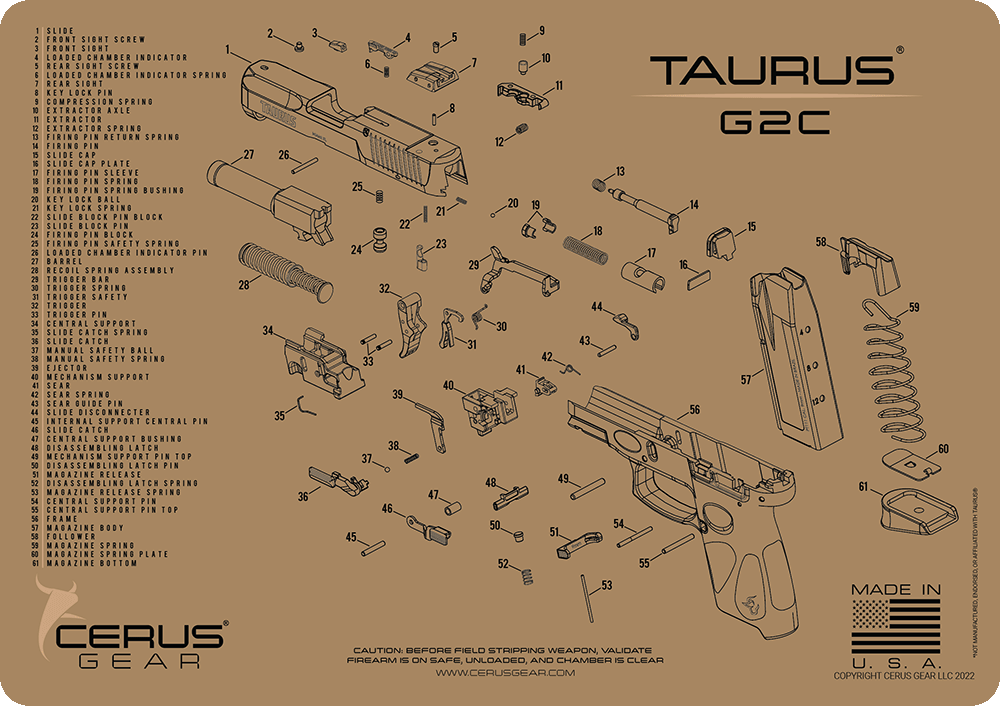 Taurus G2C Schematic Handgun Mat