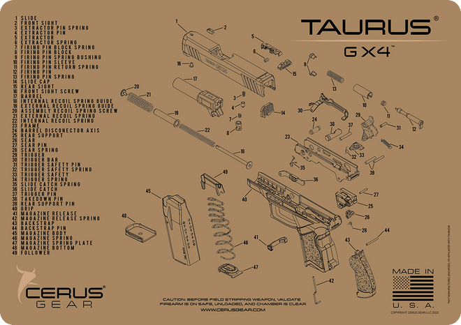 Taurus GX4 Schematic Handgun Mat