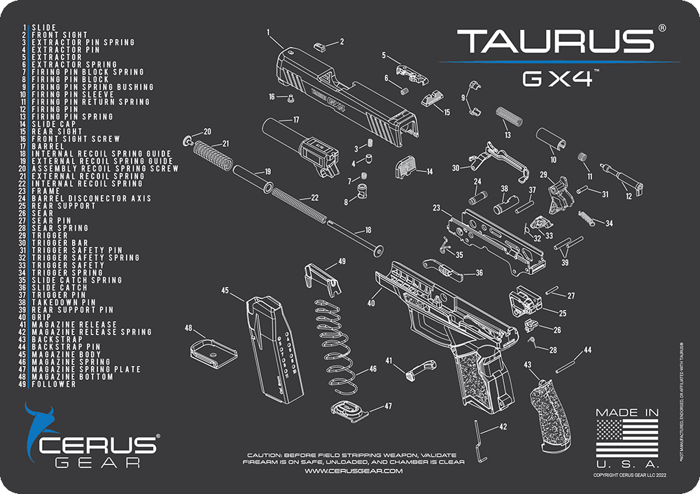 Taurus GX4 Schematic Handgun Mat