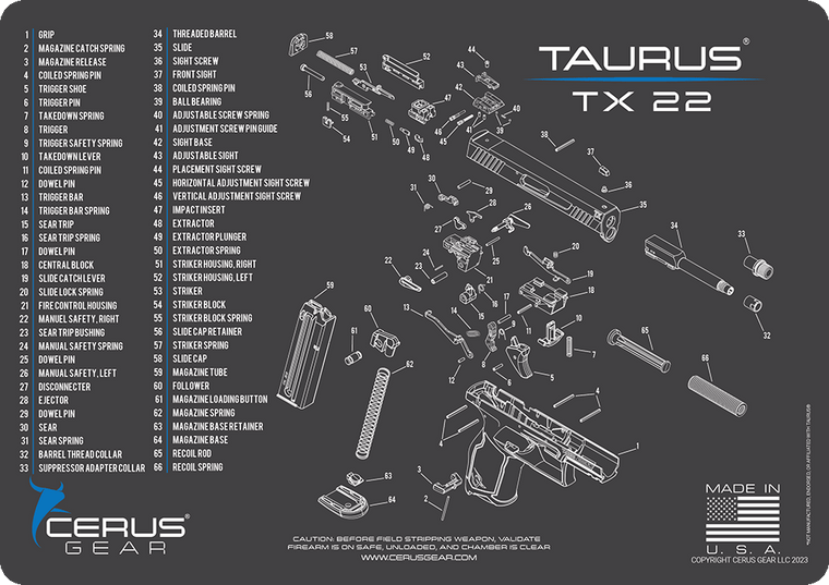 Taurus TX22 Schematic Handgun Mat