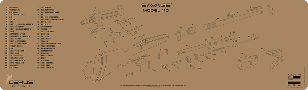 Savage Model 110 Schematic Magnum Gun Mat
