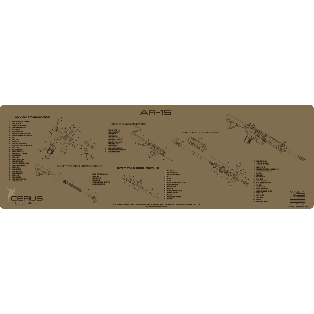 BEST TACTICAL AR15 SCHEMATIC GUN MAT COYOTE TAN