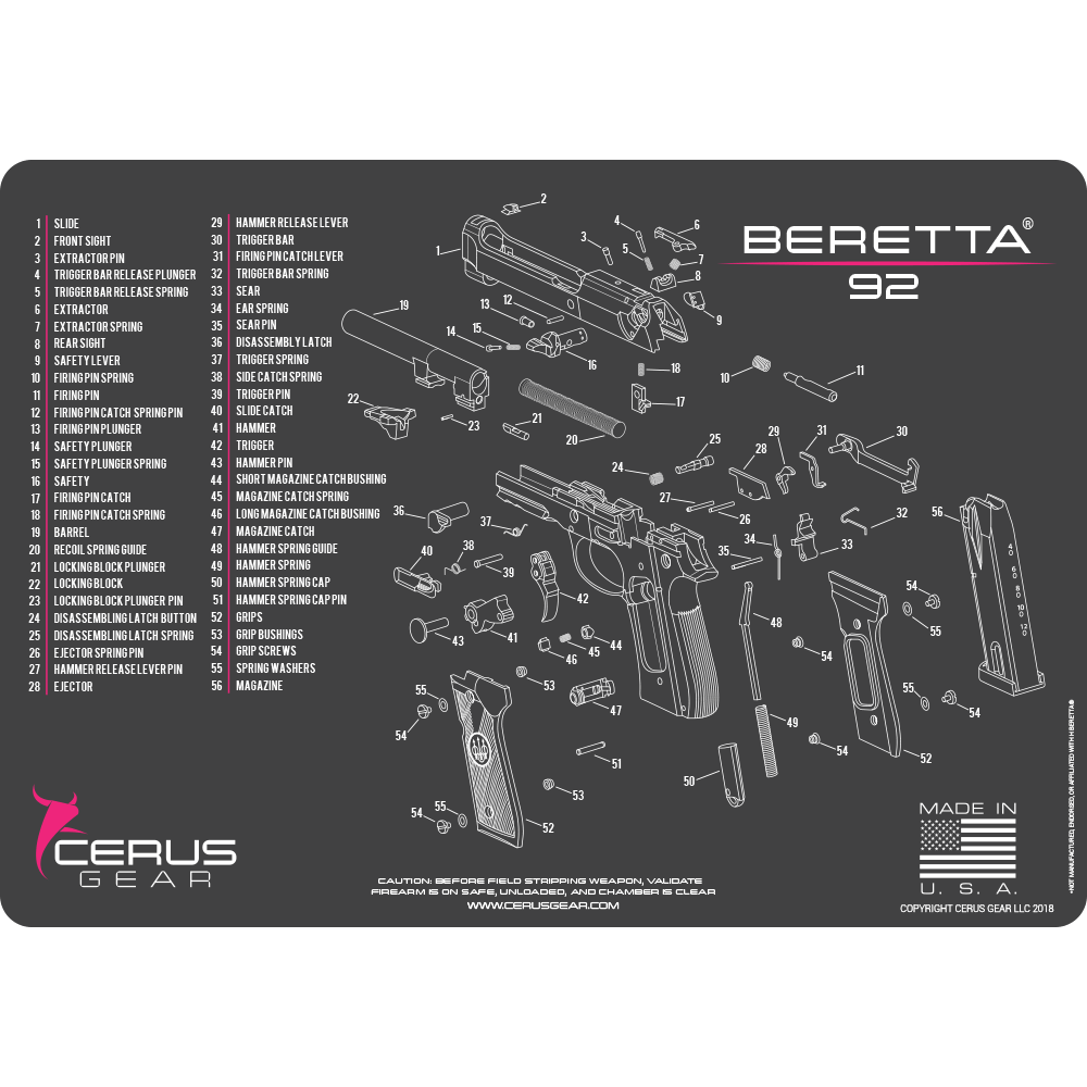 Beretta® 92 Schematic Handgun Mat