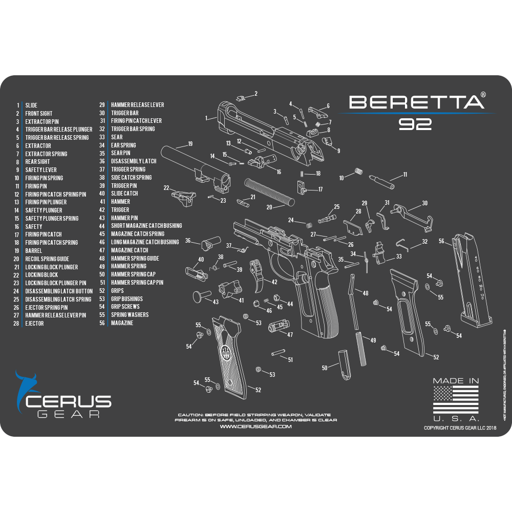 Beretta® 92 Schematic Handgun Mat
