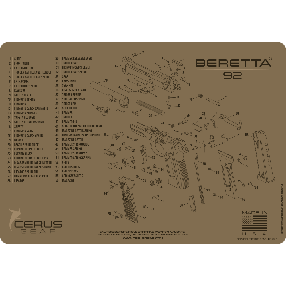 Beretta® 92 Schematic Handgun Mat