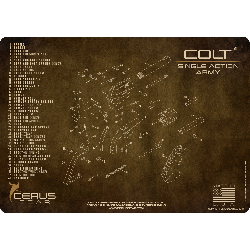 Colt® Single Action Army Revolver Schematic Handgun Mat
