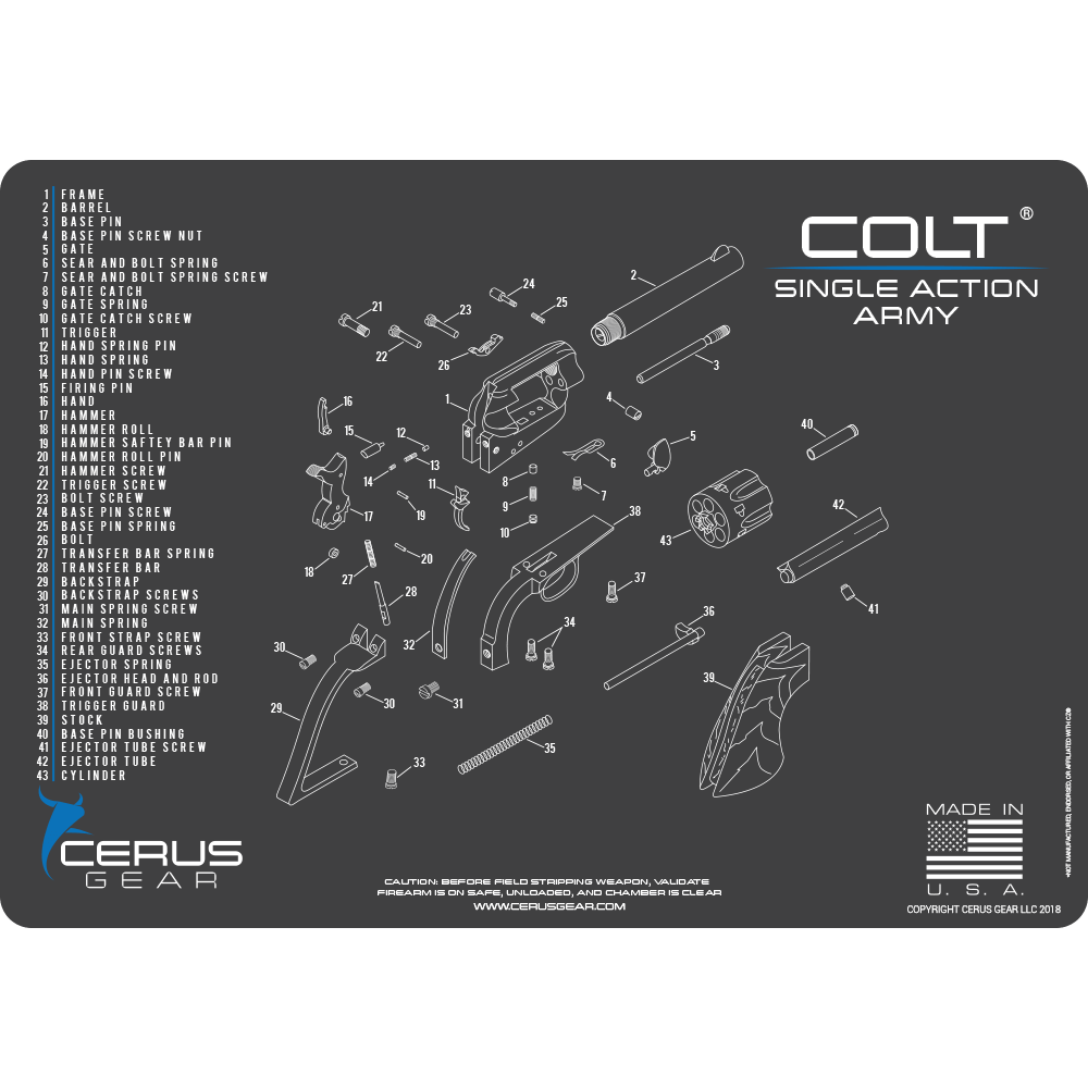 Colt® Single Action Army Revolver Schematic Handgun Mat