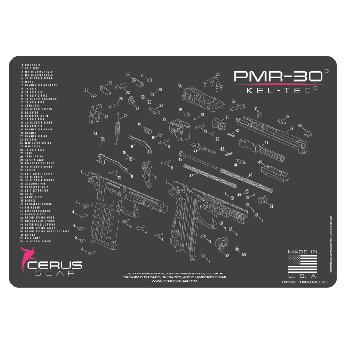 Kel-Tec® PMR-30 Schematic Handgun Mat