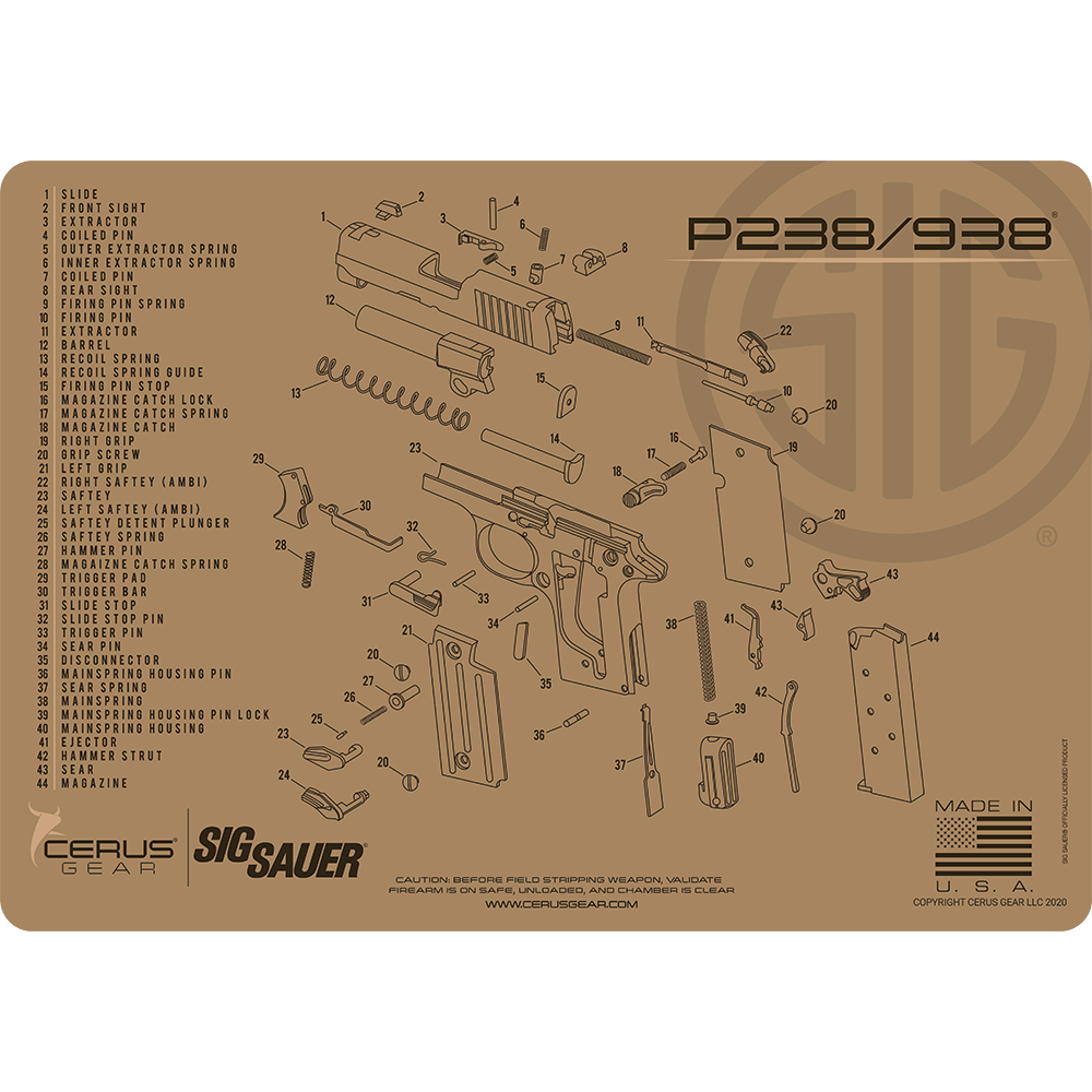 SIG SAUER® P238/P938 Schematic Handgun Mat
