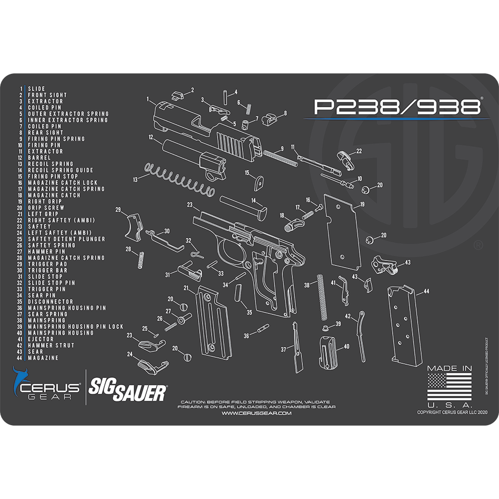 SIG SAUER® P238/P938 Schematic Handgun Mat