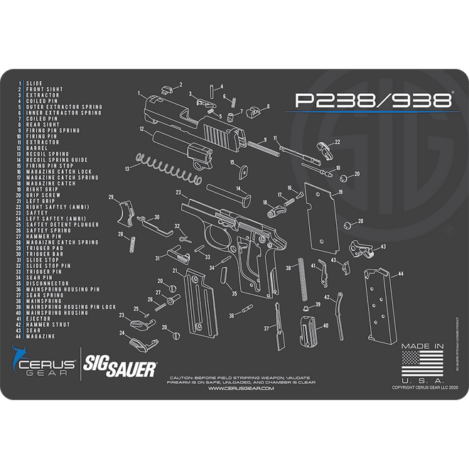 SIG SAUER® P238/P938 Schematic Handgun Mat