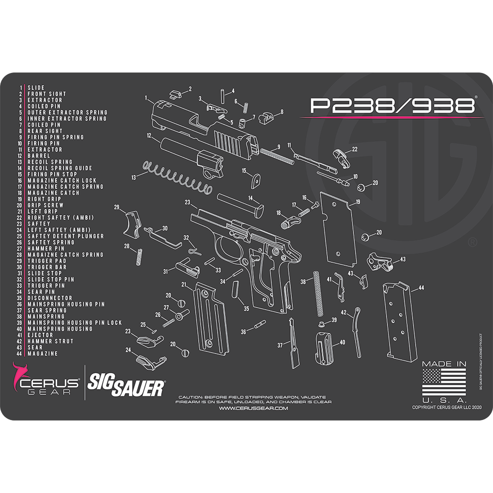 SIG SAUER® P238/P938 Schematic Handgun Mat