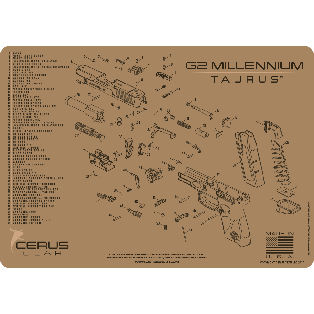 Taurus G2 Millenium Schematic Handgun Mat