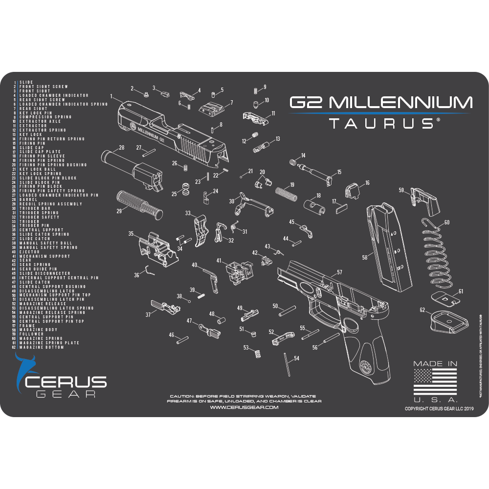 Taurus G2 Millenium Schematic Handgun Mat