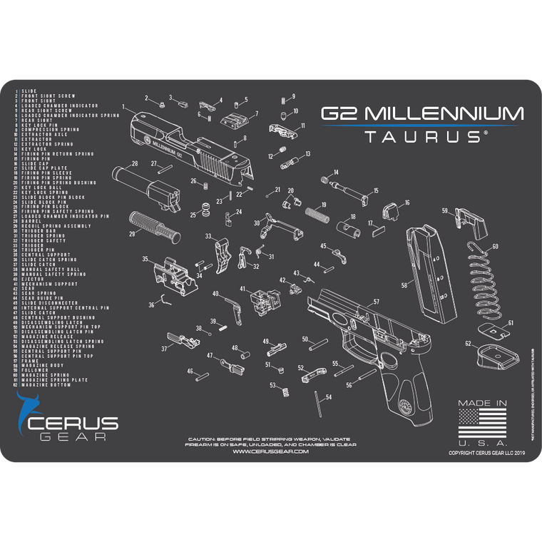 Taurus G2 Millenium Schematic Handgun Mat
