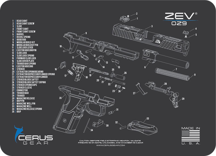 ZEV® OZ9 Schematic Handgun Mat