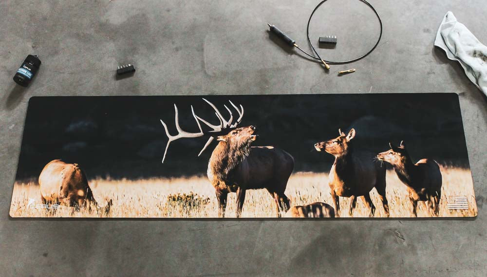 Bull Elk with Herd Wildlife Gun Mat