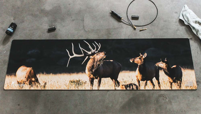Bull Elk with Herd Wildlife Gun Mat