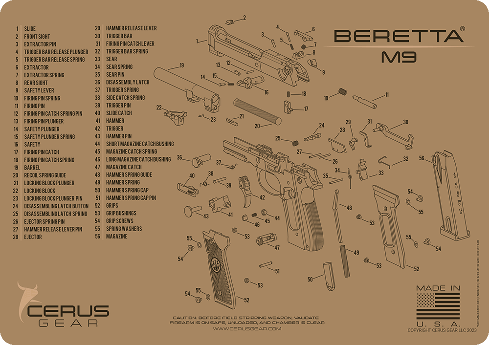 Beretta® M9 Schematic Handgun Mat