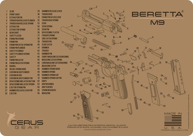 Beretta® M9 Schematic Handgun Mat