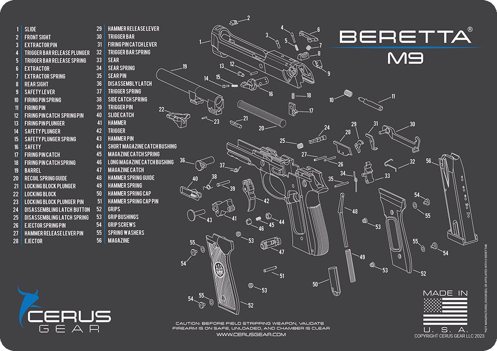 Beretta® M9 Schematic Handgun Mat