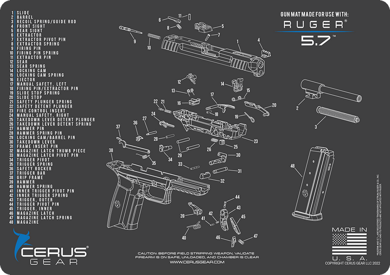 Ruger 5.7® Handgun Schematic Gun Mat