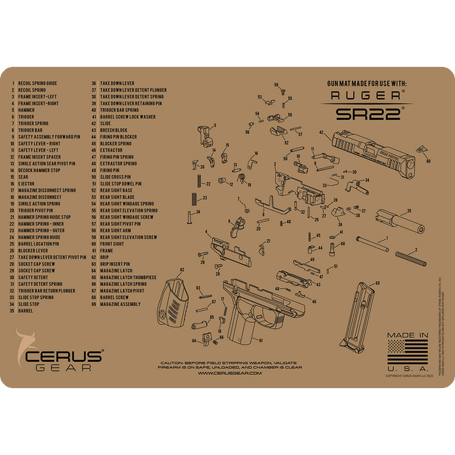 Ruger SR22® Schematic Handgun Mat