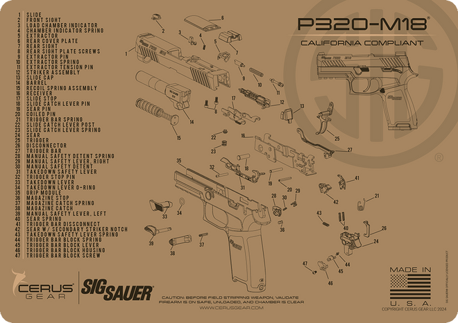 SIG SAUER® P320 CA Compliant Schematic Handgun Mat