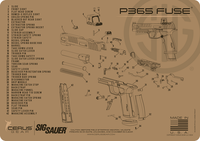 SIG SAUER® P365 Fuse Schematic Handgun Mat