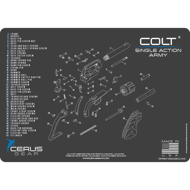Colt® Single Action Army Revolver Schematic Handgun Mat