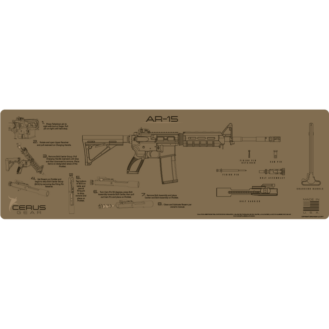 COYOTE TAN AR-15 CLEANING DIRECTIONS ON PAD
