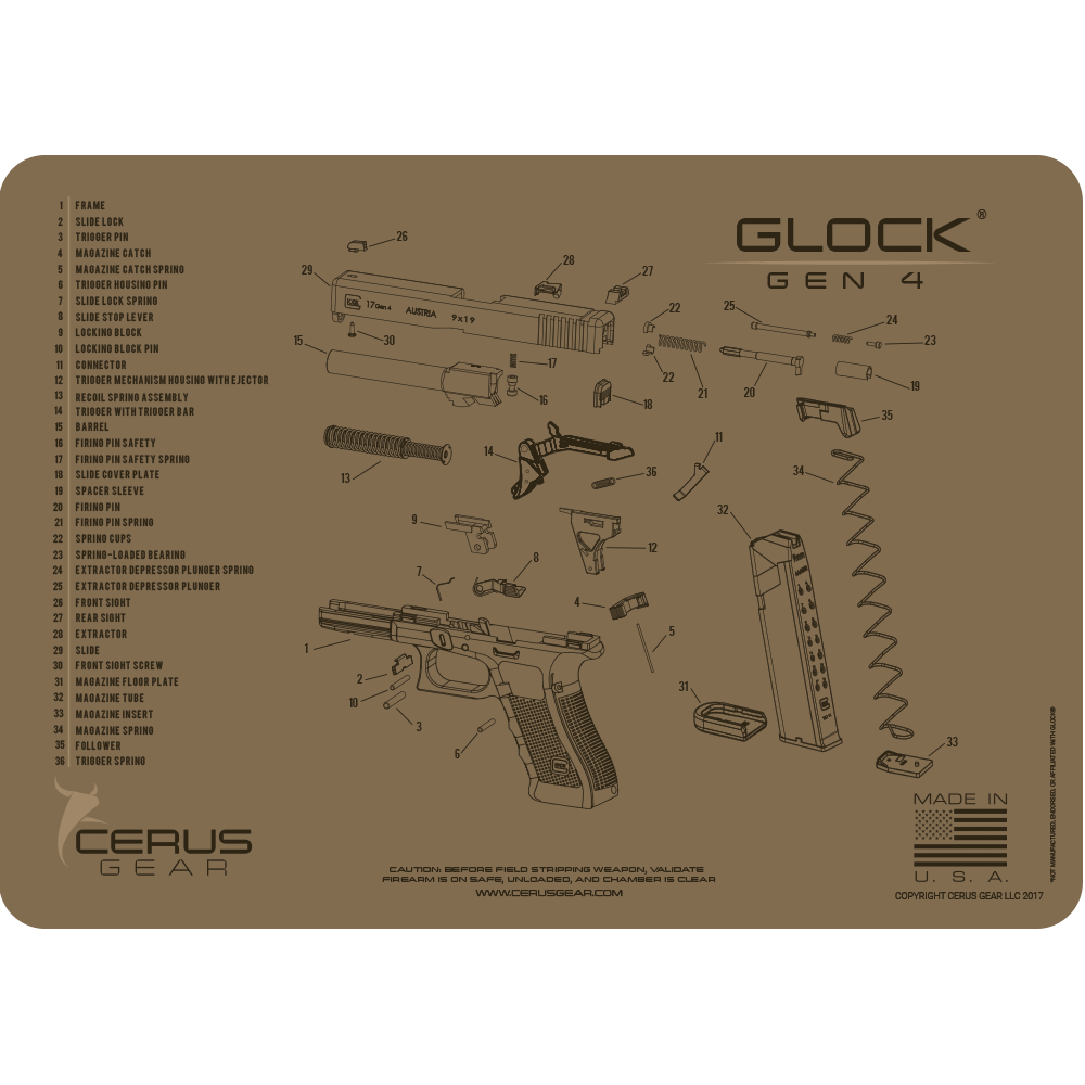 BEST GLOCK GEN 4 PISTOL SCHEMATIC TACTICAL BROWN