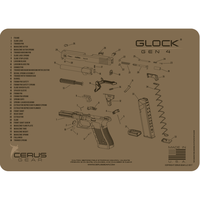 BEST GLOCK GEN 4 PISTOL SCHEMATIC TACTICAL BROWN