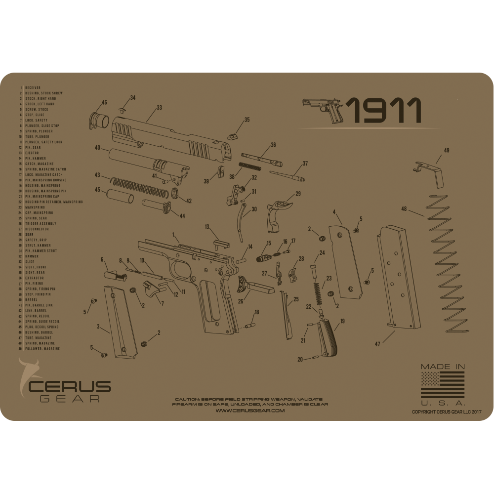 Best 1911 Schematic Gun Cleaning Mat in Coyote Tan 