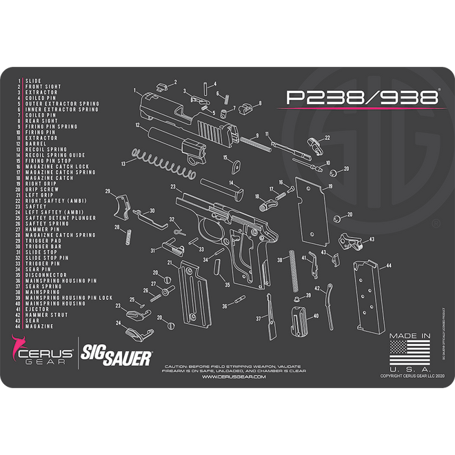 SIG SAUER® P238/P938 Schematic Handgun Mat
