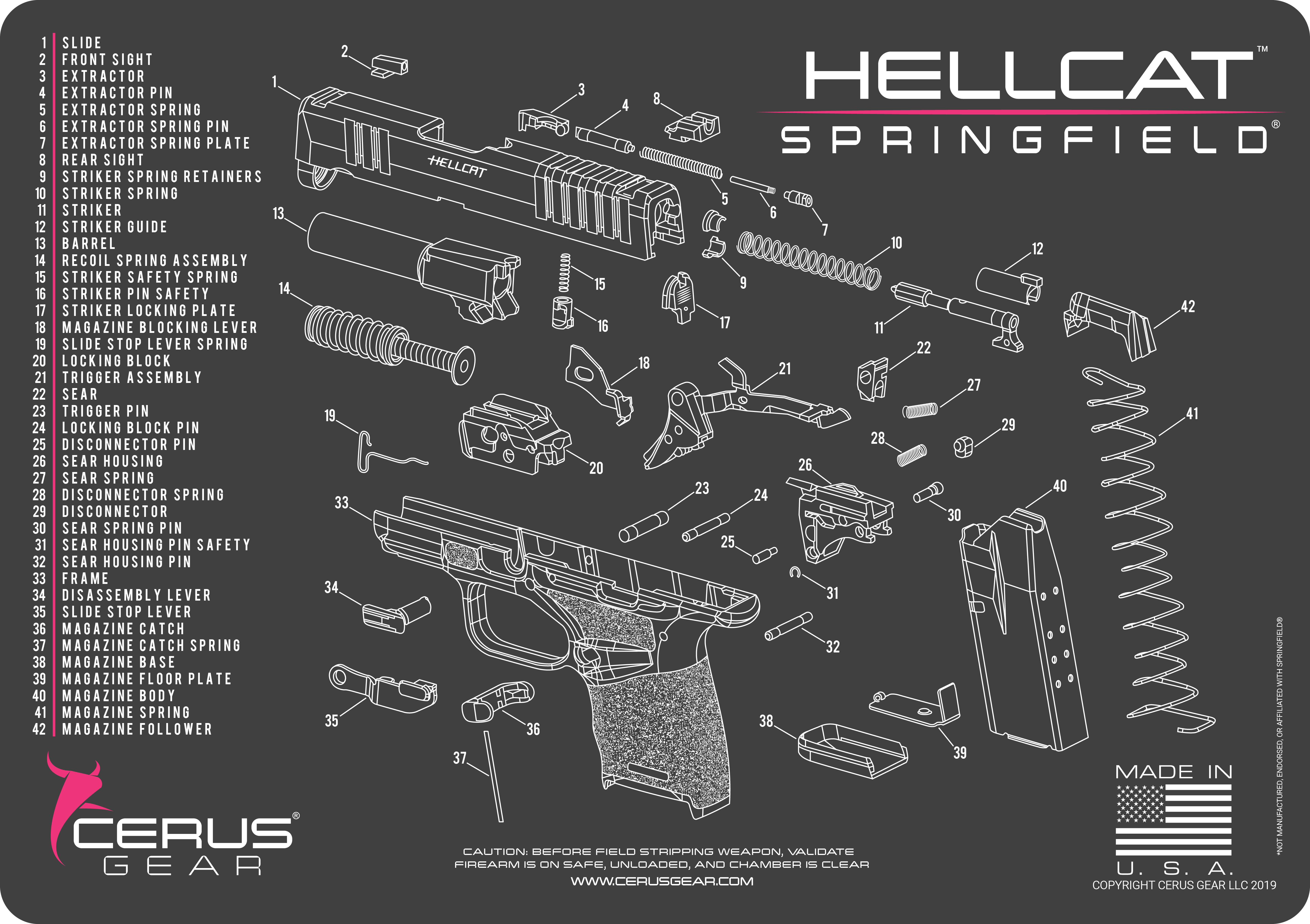 Springfield® Hellcat Schematic Handgun Mat