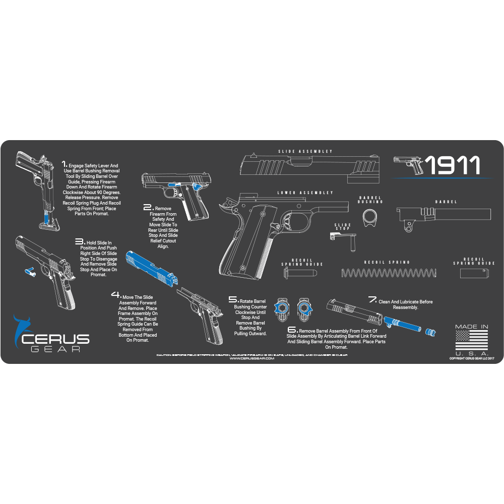 How to take down 1911 and reassemble gun cleaning mat
