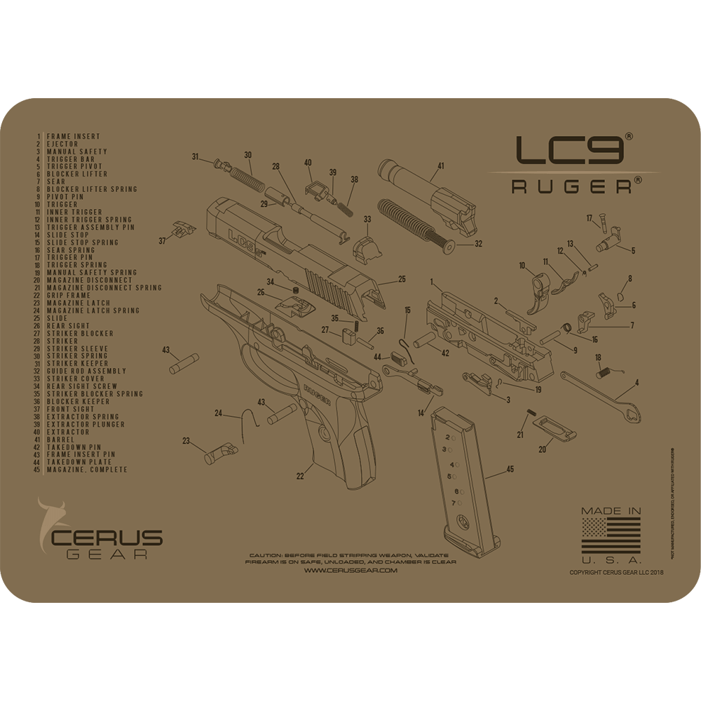 Top Maintenance Mat for Ruger LC9