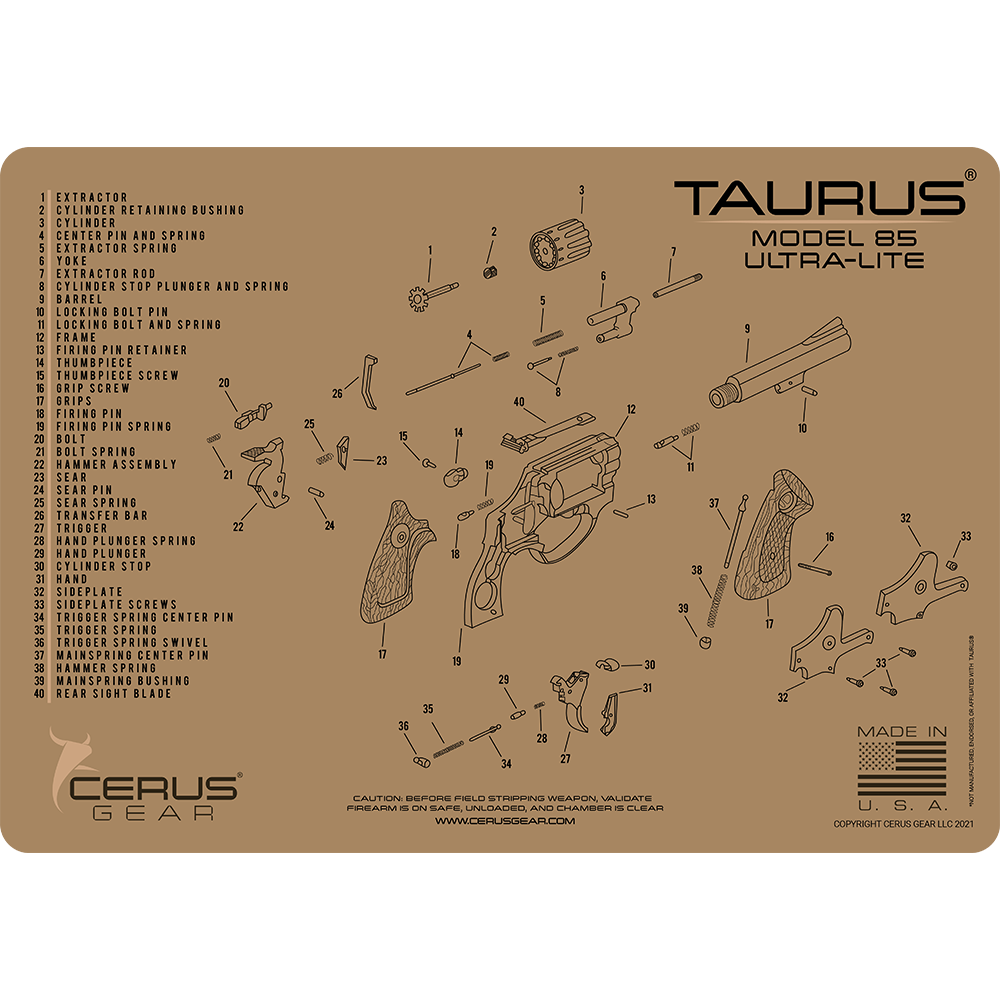 Taurus Model 85 Schematic Handgun Mat