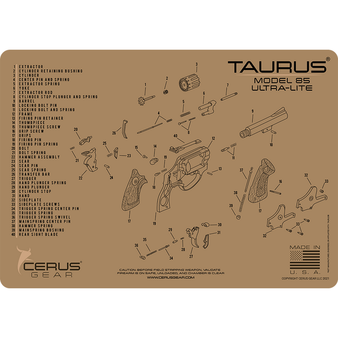 Taurus Model 85 Schematic Handgun Mat