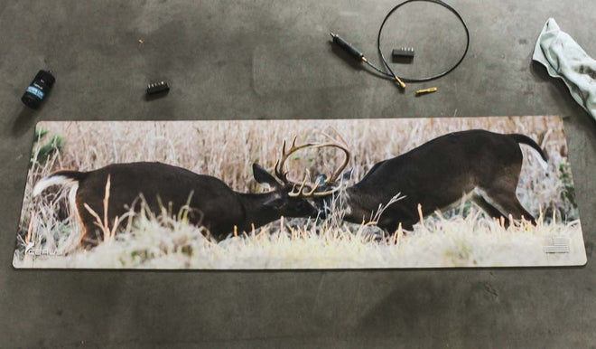 Whitetail Bucks Fighting Wildlife Gun Mat