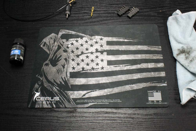Black and Gray Grim Reaper Flag Handgun Mat
